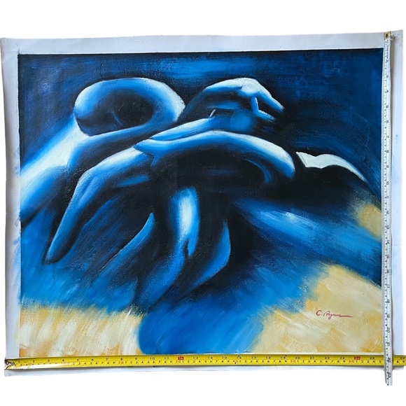 Abstract Blue Black Art Unframed Canvas 27”L x 23”W - Picture 7 of 7